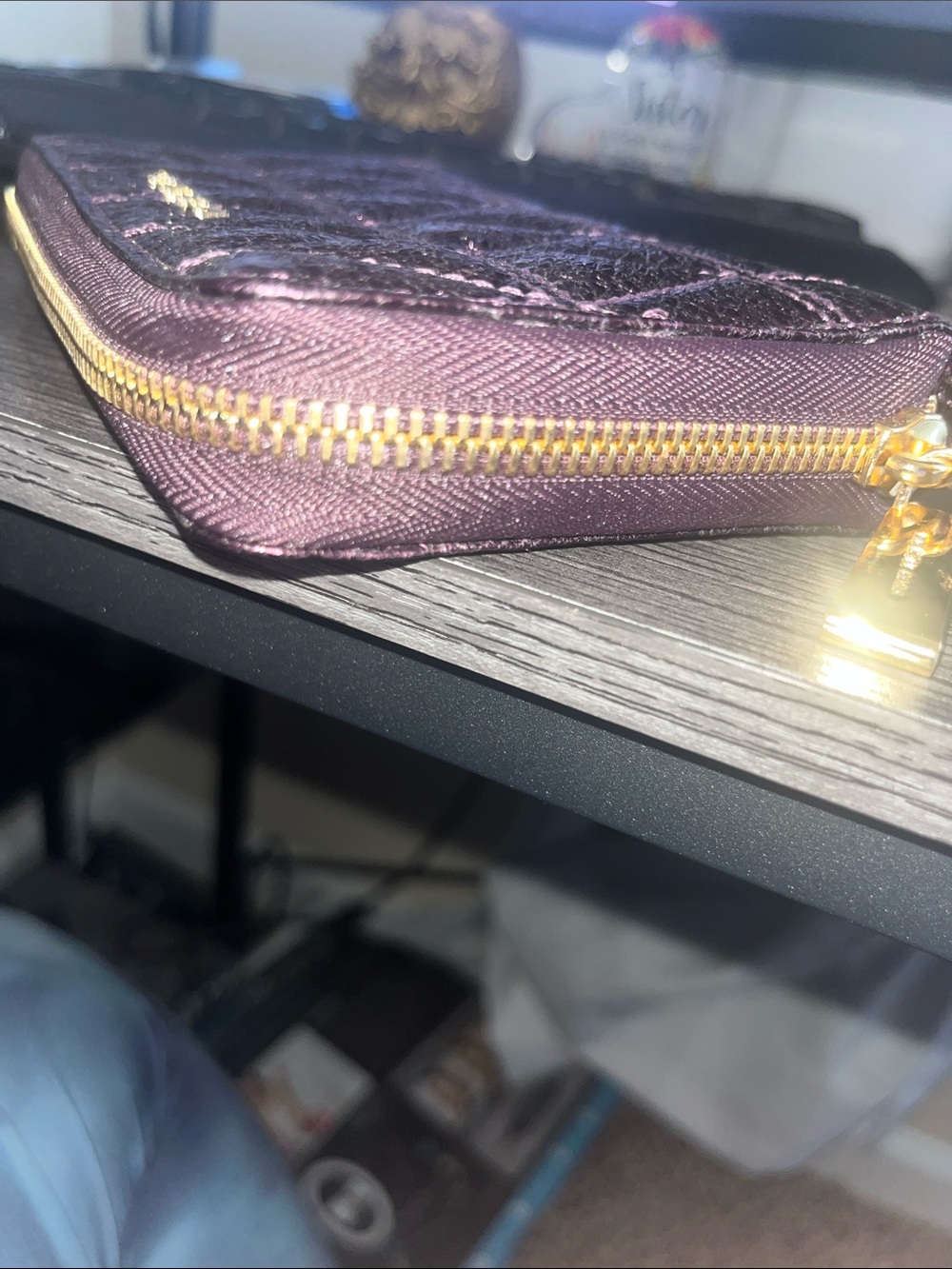Michael Kors Dawson Pyramid Quilted Purple Metallic Wristlet - Picture 4 of 9